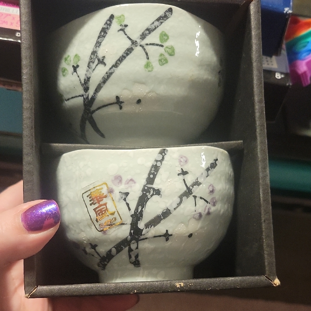 Elegant Floral Ceramic Tea Cups - Set of 2